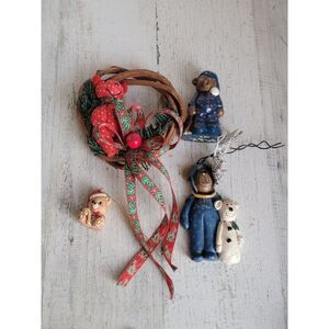 Teddy bear wreath ornament variety snowman Santa hat Xmas set